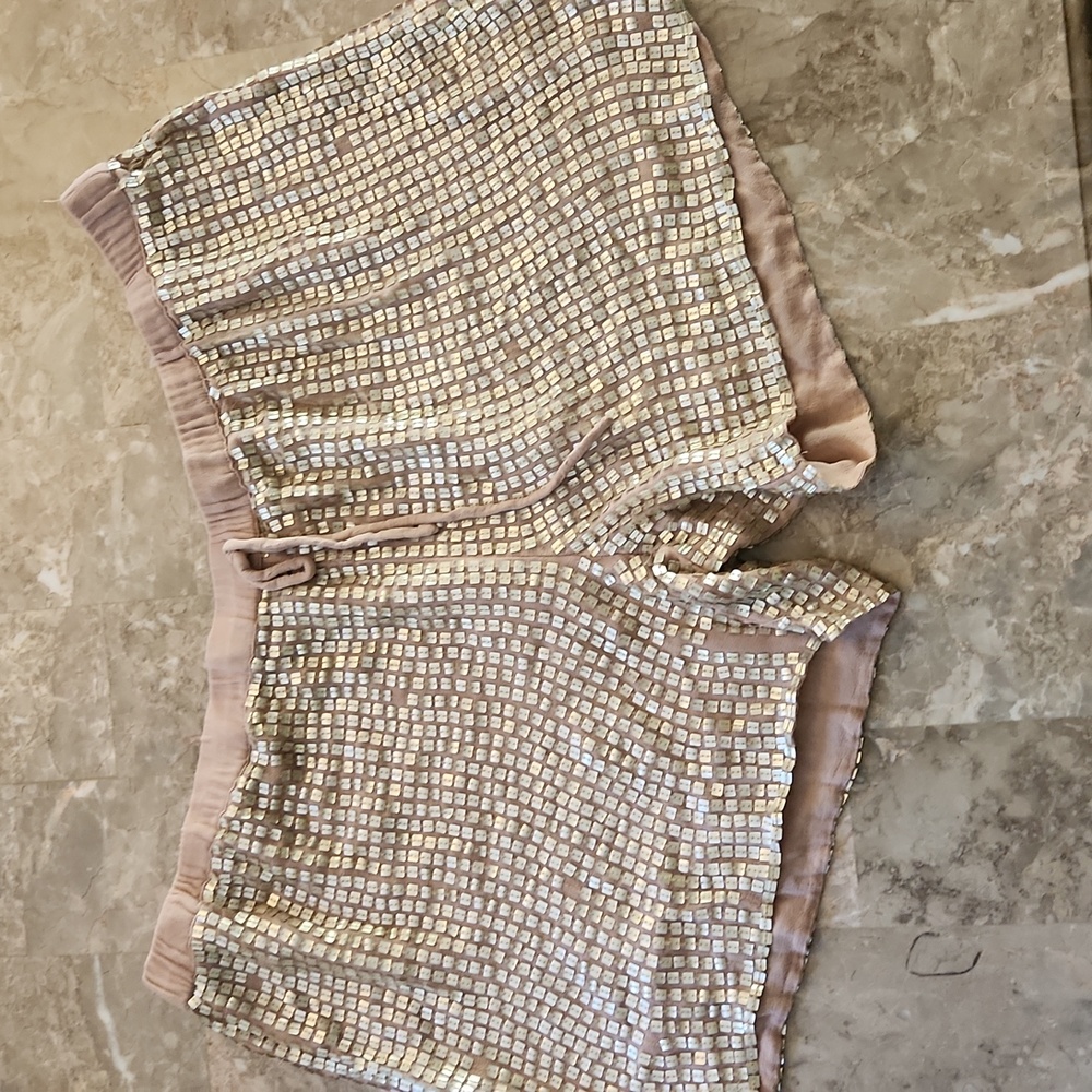 Double D Ranch Sequin Embellished Cream Shorts